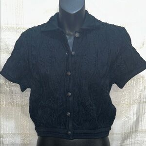 Vintage COOGI Black Cable Knit Button-Down Shirt